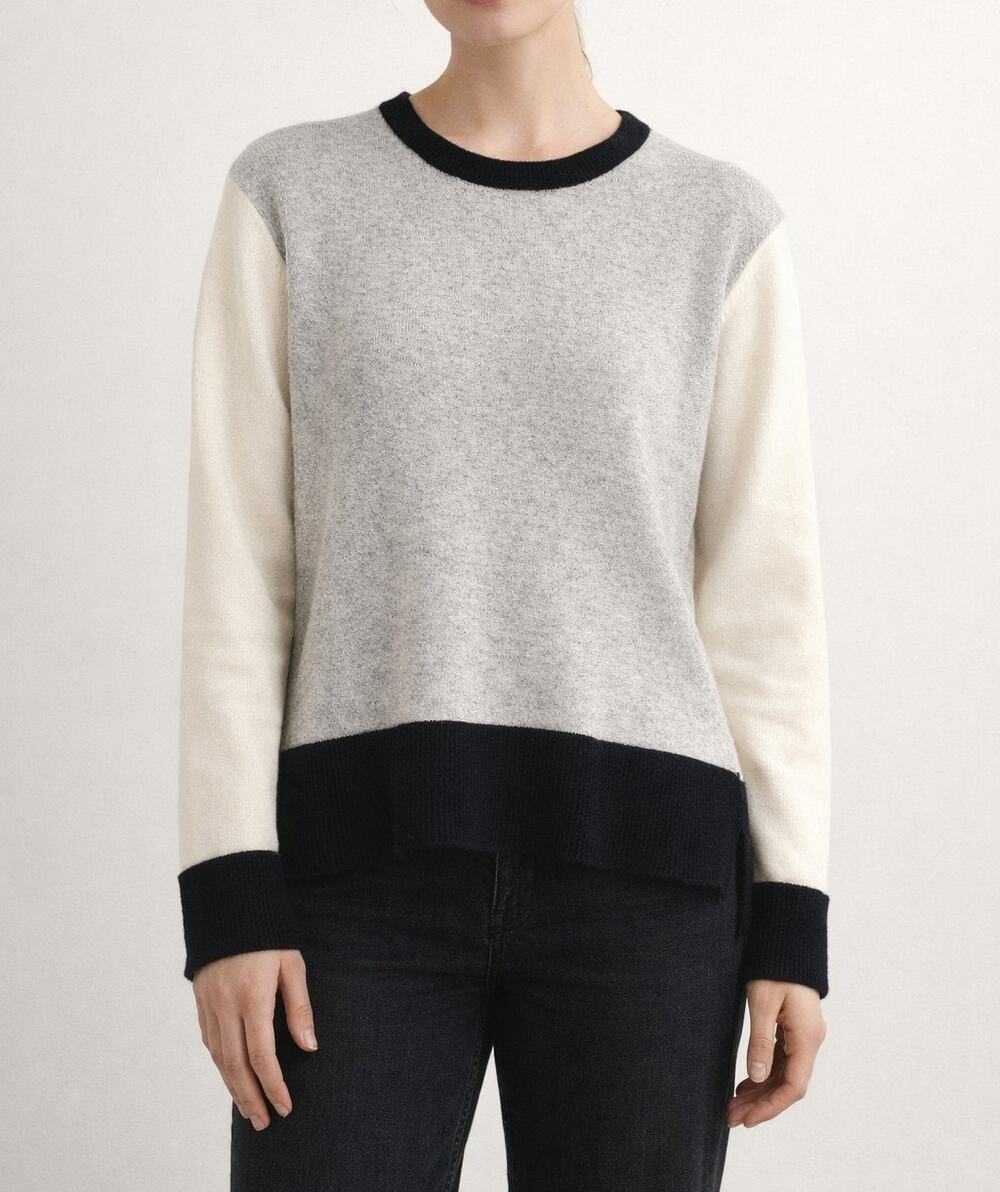 Pure Amici 100% Cashmere Color Block Sweater Crew Neck Pullover Cozy